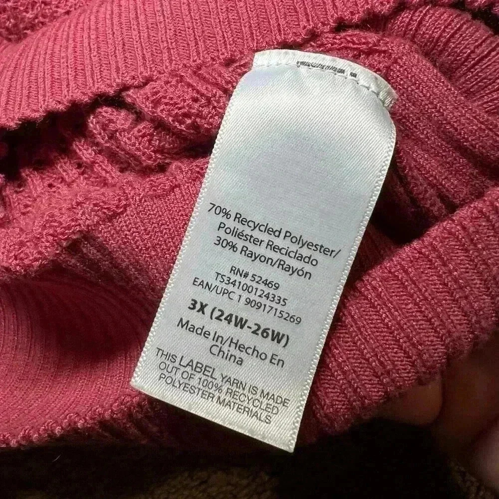 Terra Sky 3x Pink Knit Textured Sweater With Puff Sleeves Plus Size Tops - Picture 10 of 10